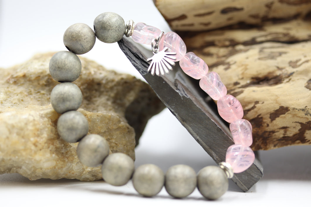 Bracelet pierres en verres et bois - BR072