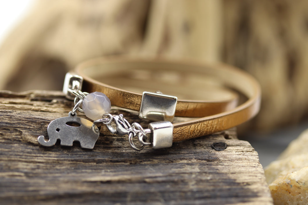 Bracelet cuir et semi-précieuse- BRCU09