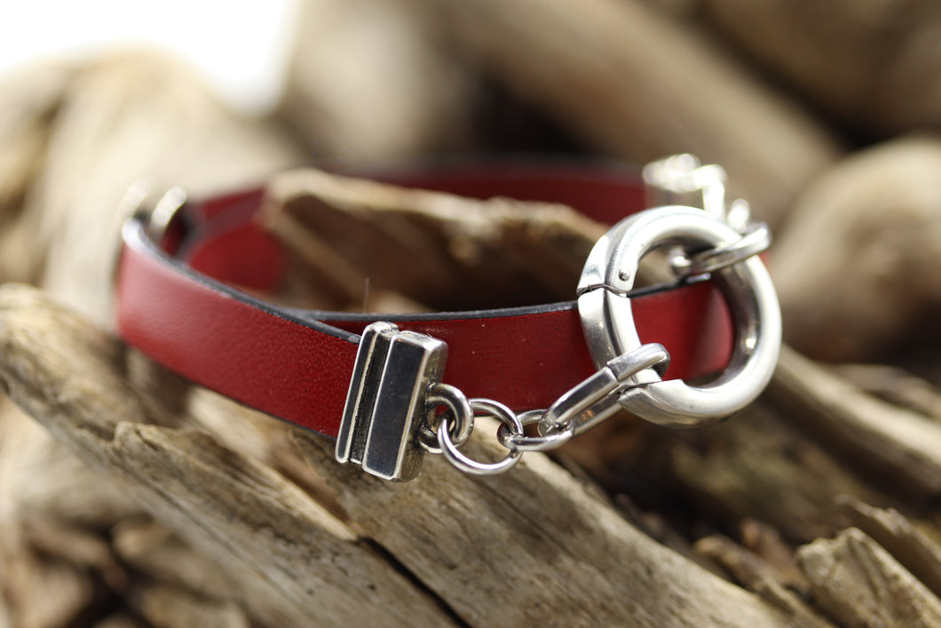 Bracelet cuir rouge double tours - BRCU13