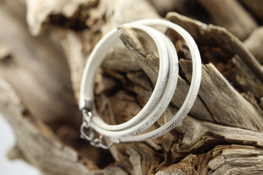 Bracelet cuir blanc argenté 3 tours - BRCU18