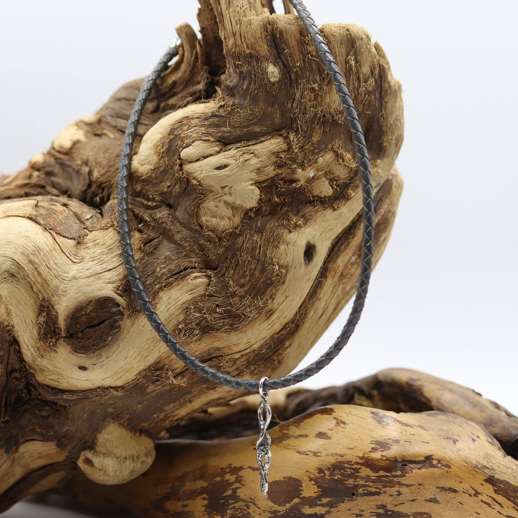 Collier homme cuir gris avec pendentif - 16