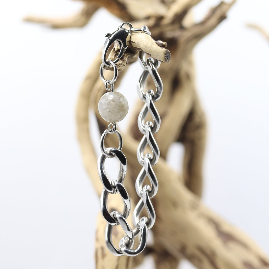 Bracelet homme chaîne stainless et pierre semi-précieuse labradorite - HBRCH001