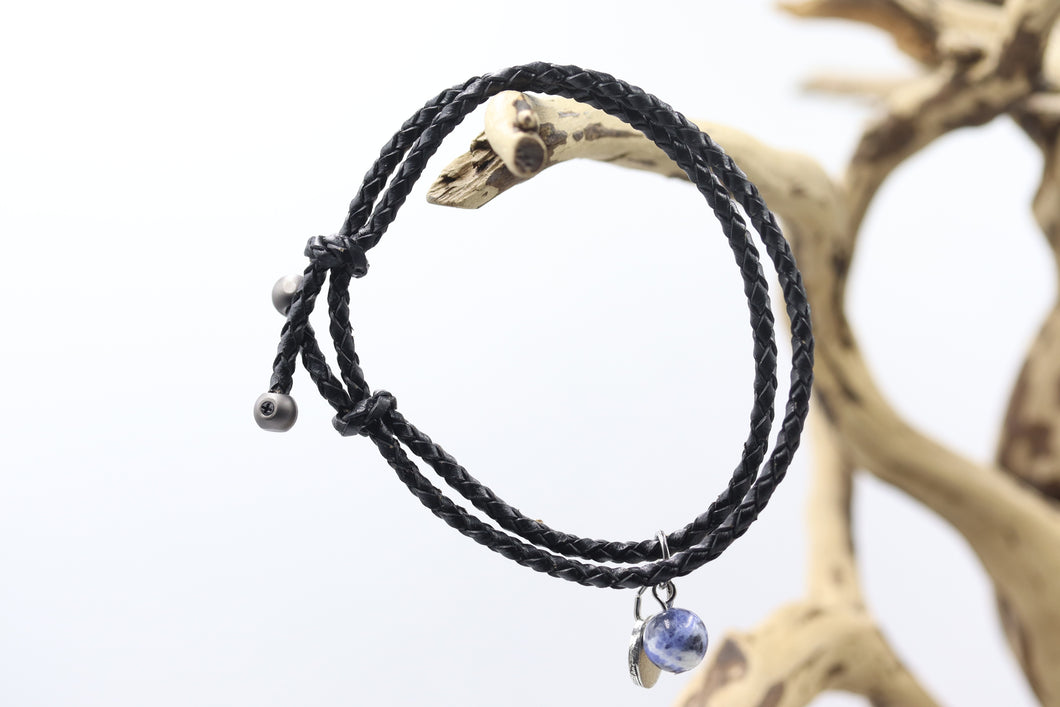 Bracelet homme cuir noir avec pierre semi-précieuse lapis lazuli - HBRCU014
