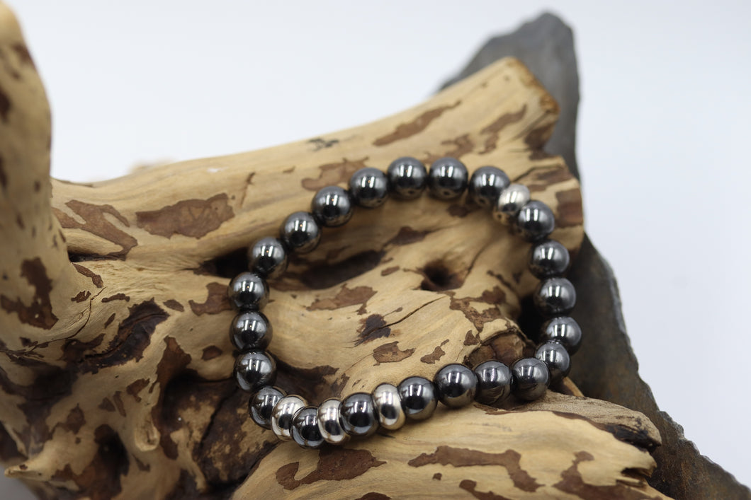 Bracelet homme pierres semi-précieuses hématites et stainless - HBP003