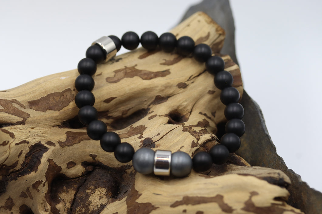 Bracelet homme pierres semi-précieuses hématite et stainless - HBP022