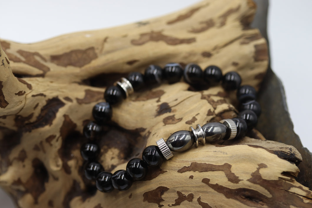 Bracelet homme pierres semi-précieuses hématite et stainless - HBP023