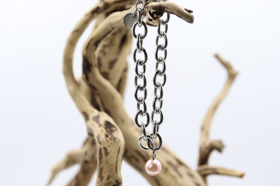 Bracelet chaine stainless avec perle rose- BRC22