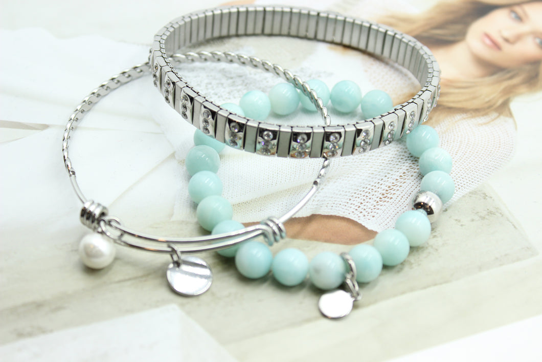 Bracelets chaine stainless combinés et semi-précieuses - BRC idée de style